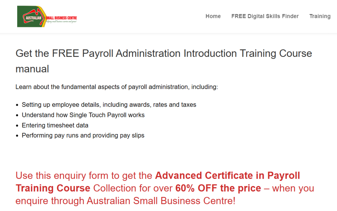 FREE Payroll Course offer for job seekers, employees and business owners - Online Business Admin Courses